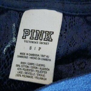 PINK Victoria's Secret Womens Small Blue Long Sleeve Shirt Logo Graphic Tee